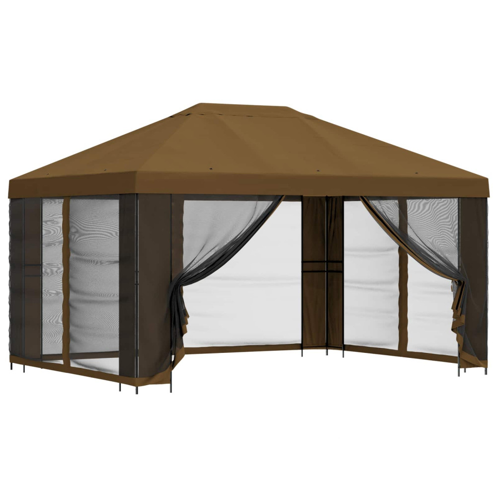 Produktbild för Trädgårdsgazebo med sidoväggar 4 × 3 m Taupe Polyester och Stål