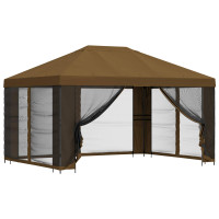 Produktbild för Trädgårdsgazebo med sidoväggar 4 × 3 m Taupe Polyester och Stål