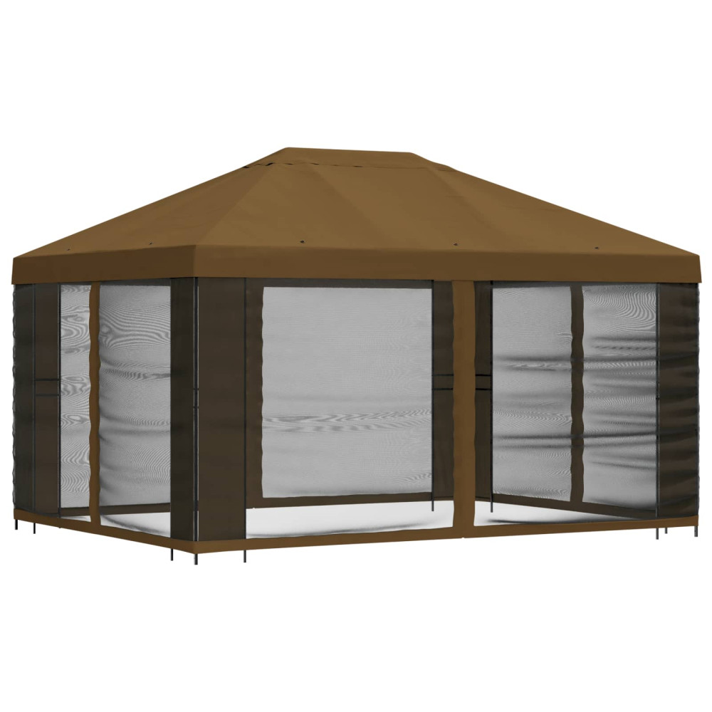 Produktbild för Trädgårdsgazebo med sidoväggar 4 × 3 m Taupe Polyester och Stål