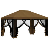 Produktbild för Trädgårdsgazebo med sidoväggar 4 × 3 m Taupe Polyester och Stål