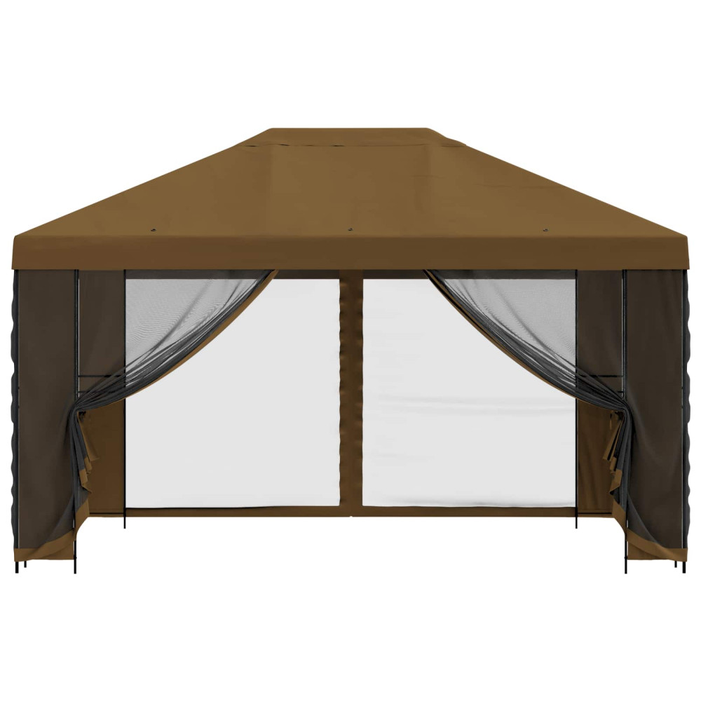 Produktbild för Trädgårdsgazebo med sidoväggar 4 × 3 m Taupe Polyester och Stål