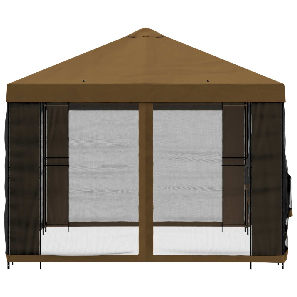 Produktbild för Trädgårdsgazebo med sidoväggar 4 × 3 m Taupe Polyester och Stål
