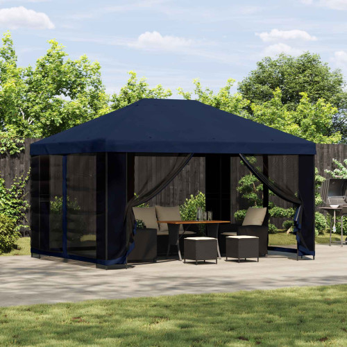 vidaXL Trädgårdsgazebo med sidoväggar 4 × 3 m Blå Polyester och Stål