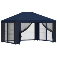 Produktbild för Trädgårdsgazebo med sidoväggar 4 × 3 m Blå Polyester och Stål