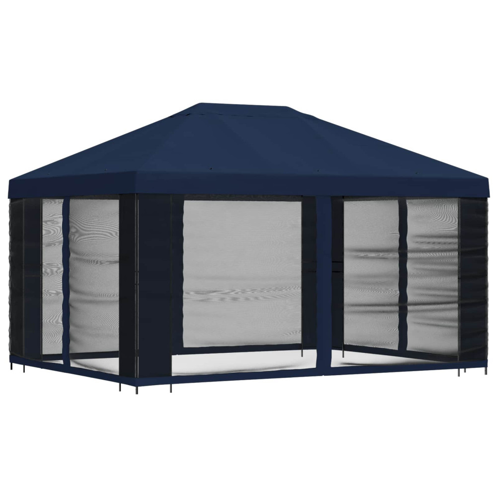 Produktbild för Trädgårdsgazebo med sidoväggar 4 × 3 m Blå Polyester och Stål