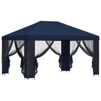 Produktbild för Trädgårdsgazebo med sidoväggar 4 × 3 m Blå Polyester och Stål