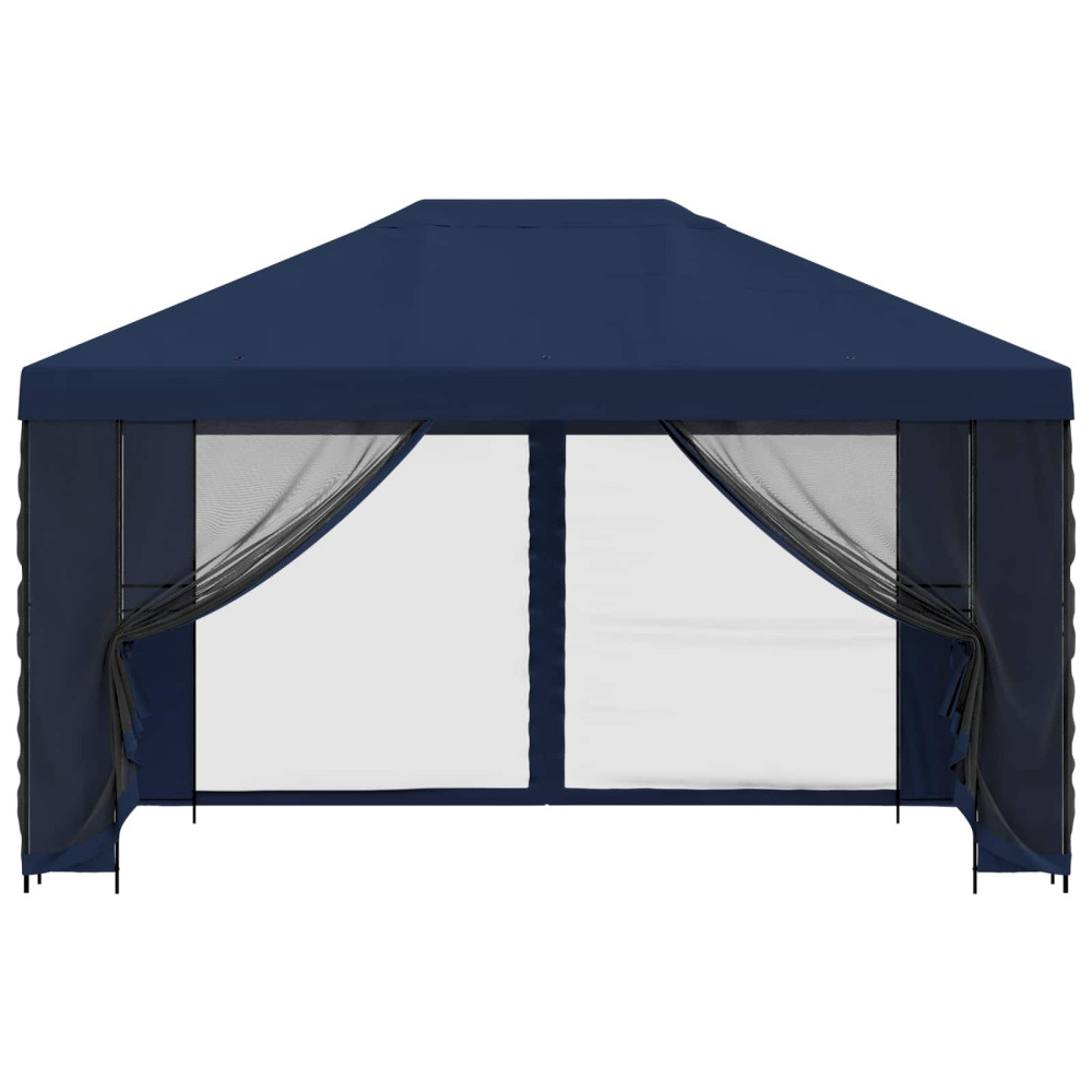 Produktbild för Trädgårdsgazebo med sidoväggar 4 × 3 m Blå Polyester och Stål
