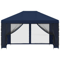Produktbild för Trädgårdsgazebo med sidoväggar 4 × 3 m Blå Polyester och Stål