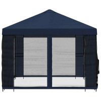 Produktbild för Trädgårdsgazebo med sidoväggar 4 × 3 m Blå Polyester och Stål