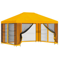 Produktbild för Trädgårdsgazebo med sidoväggar 4 × 3 m Gul Polyester och Stål