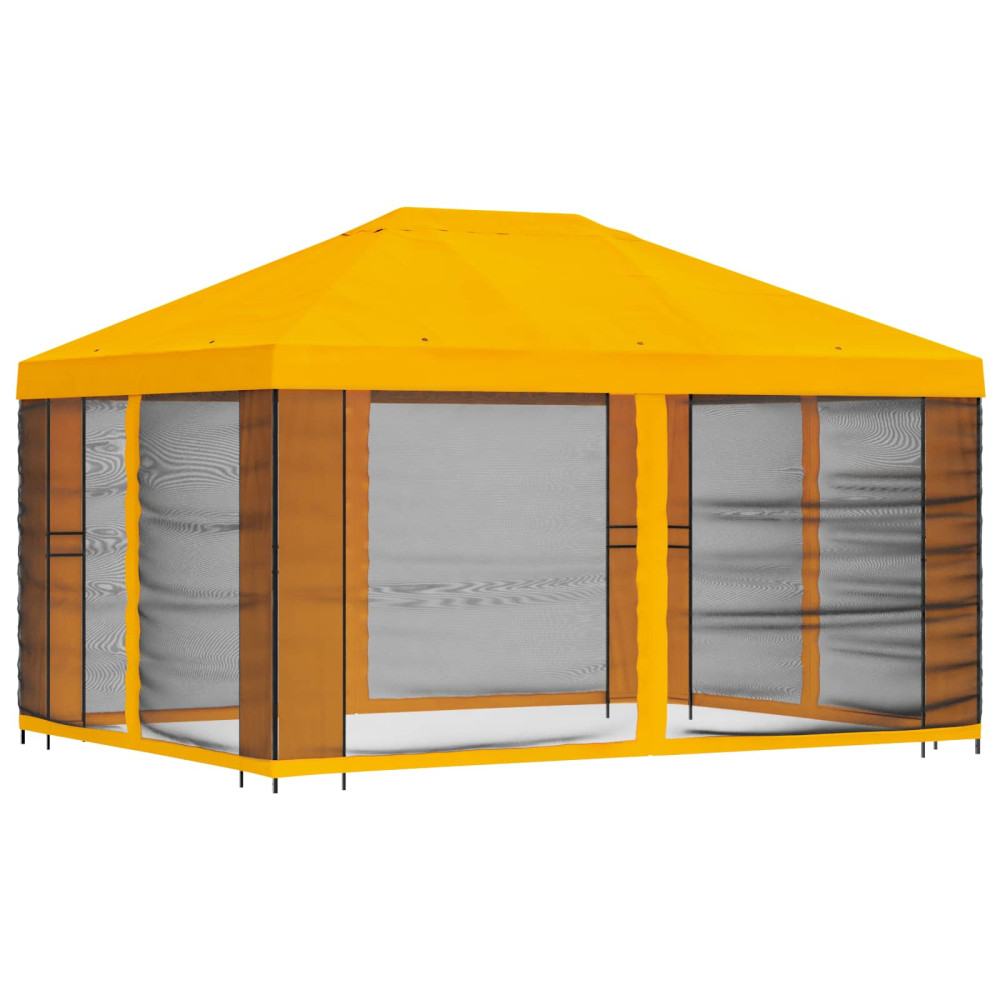 Produktbild för Trädgårdsgazebo med sidoväggar 4 × 3 m Gul Polyester och Stål