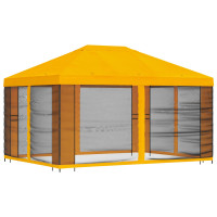 Produktbild för Trädgårdsgazebo med sidoväggar 4 × 3 m Gul Polyester och Stål