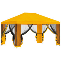Produktbild för Trädgårdsgazebo med sidoväggar 4 × 3 m Gul Polyester och Stål