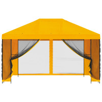 Produktbild för Trädgårdsgazebo med sidoväggar 4 × 3 m Gul Polyester och Stål