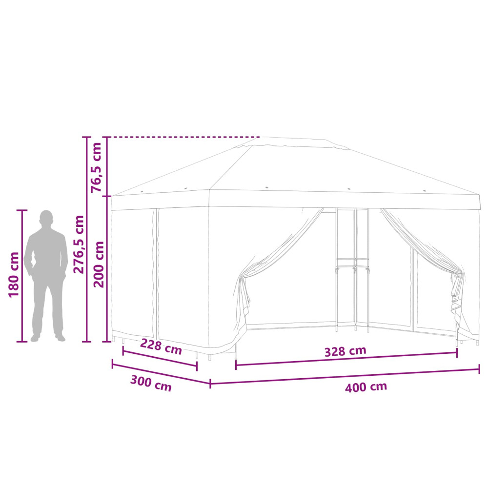 Produktbild för Trädgårdsgazebo med sidoväggar 4 × 3 m Gul Polyester och Stål