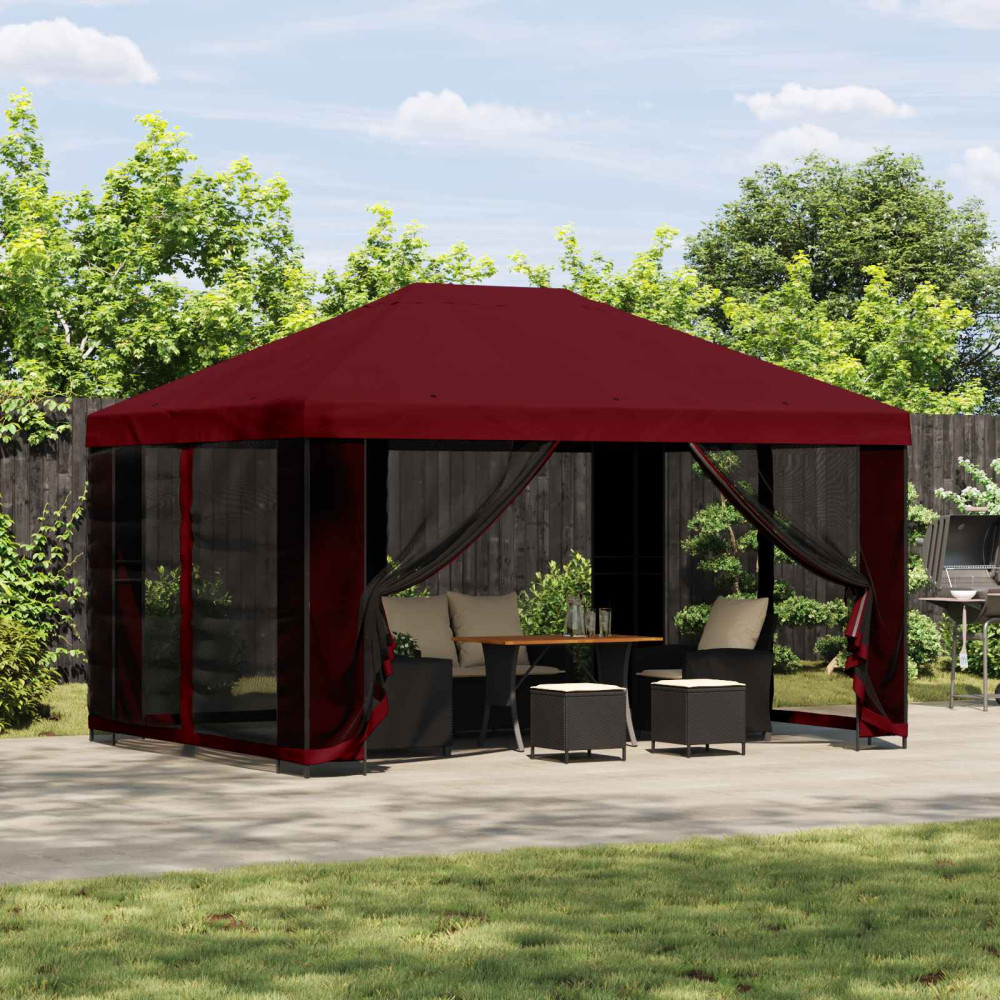 Produktbild för Trädgårdsgazebo med sidoväggar 4 × 3 m Vinröd