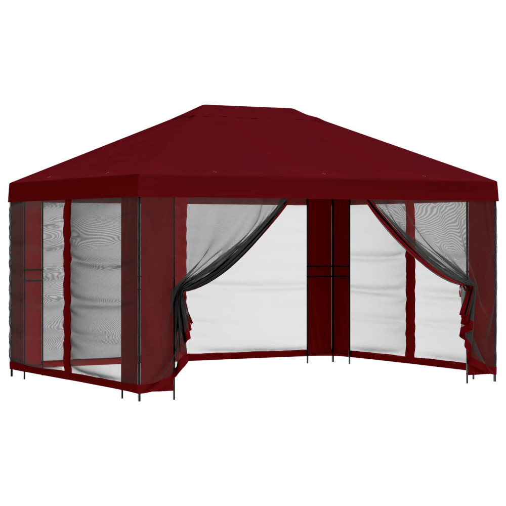 Produktbild för Trädgårdsgazebo med sidoväggar 4 × 3 m Vinröd