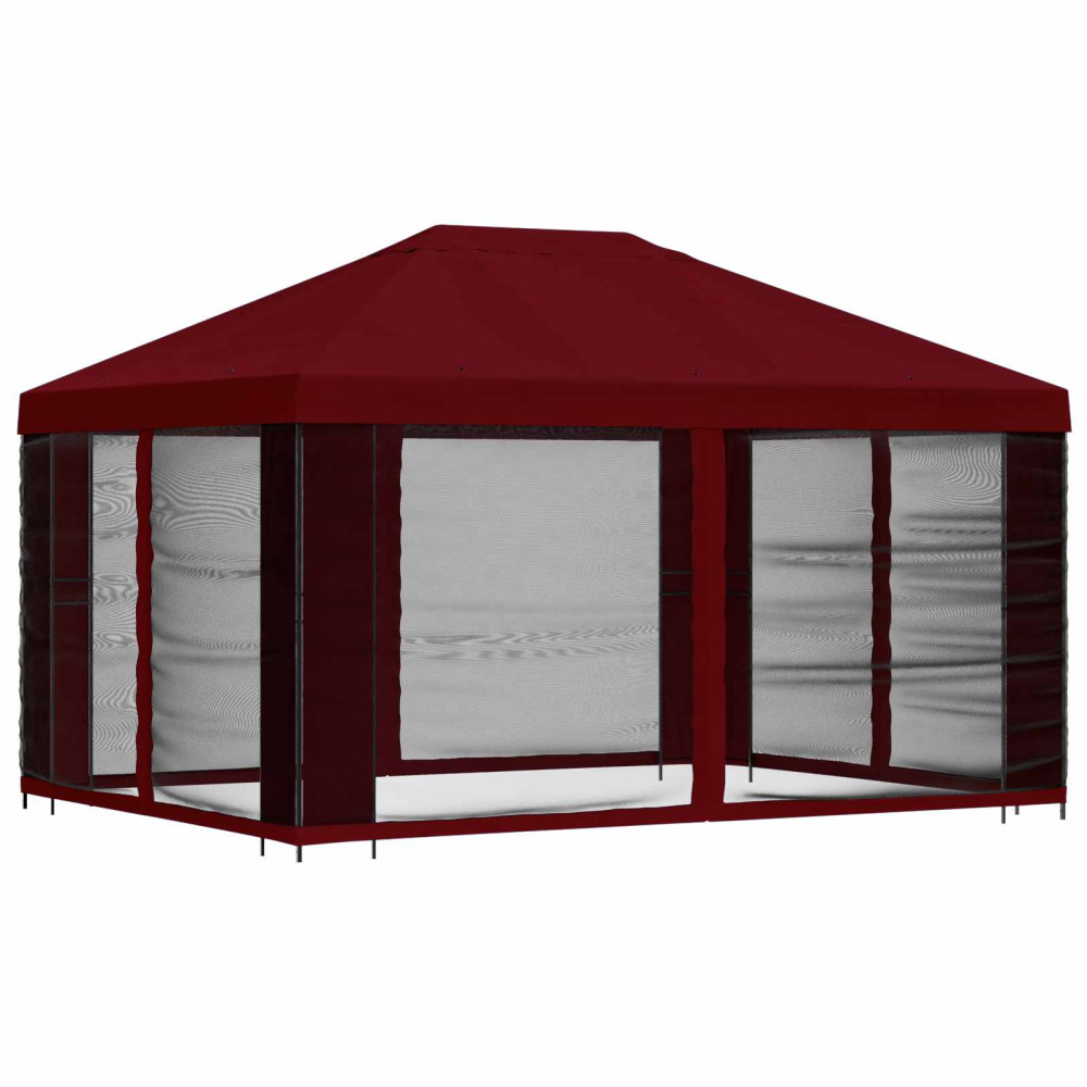 Produktbild för Trädgårdsgazebo med sidoväggar 4 × 3 m Vinröd