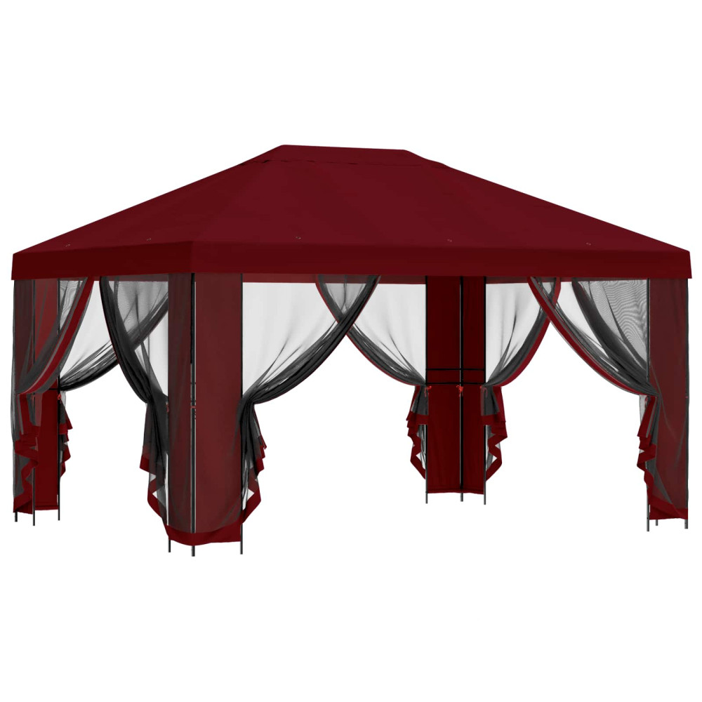 Produktbild för Trädgårdsgazebo med sidoväggar 4 × 3 m Vinröd
