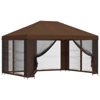 Produktbild för Trädgårdsgazebo med sidoväggar 4 × 3 m Brun Polyester och Stål