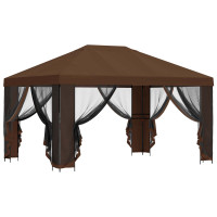 Produktbild för Trädgårdsgazebo med sidoväggar 4 × 3 m Brun Polyester och Stål