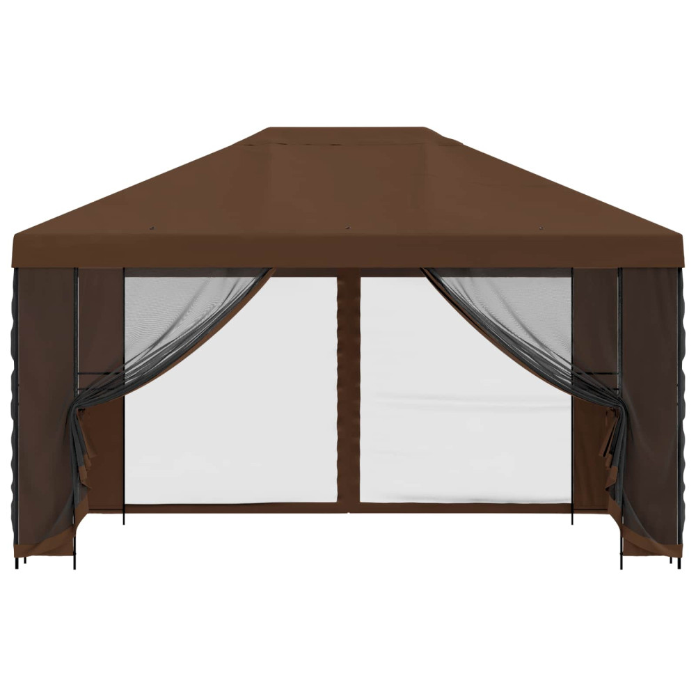 Produktbild för Trädgårdsgazebo med sidoväggar 4 × 3 m Brun Polyester och Stål