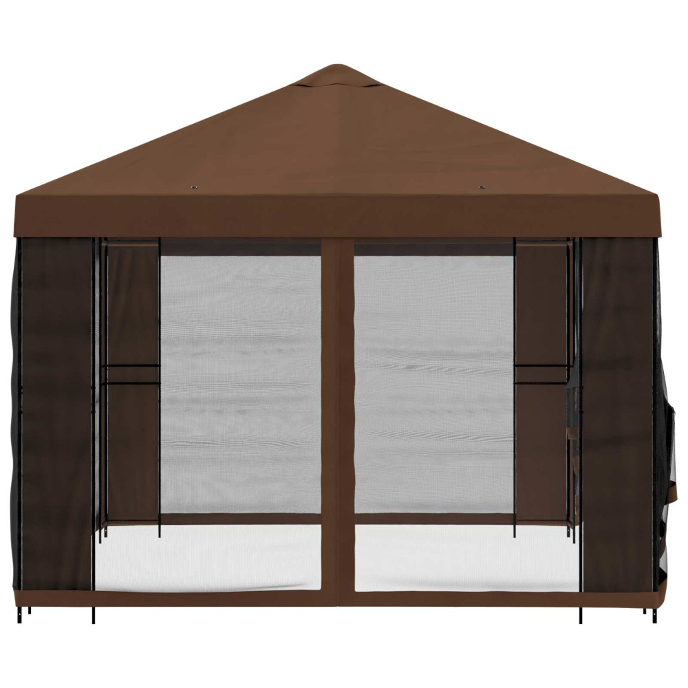 Produktbild för Trädgårdsgazebo med sidoväggar 4 × 3 m Brun Polyester och Stål