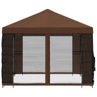 Produktbild för Trädgårdsgazebo med sidoväggar 4 × 3 m Brun Polyester och Stål