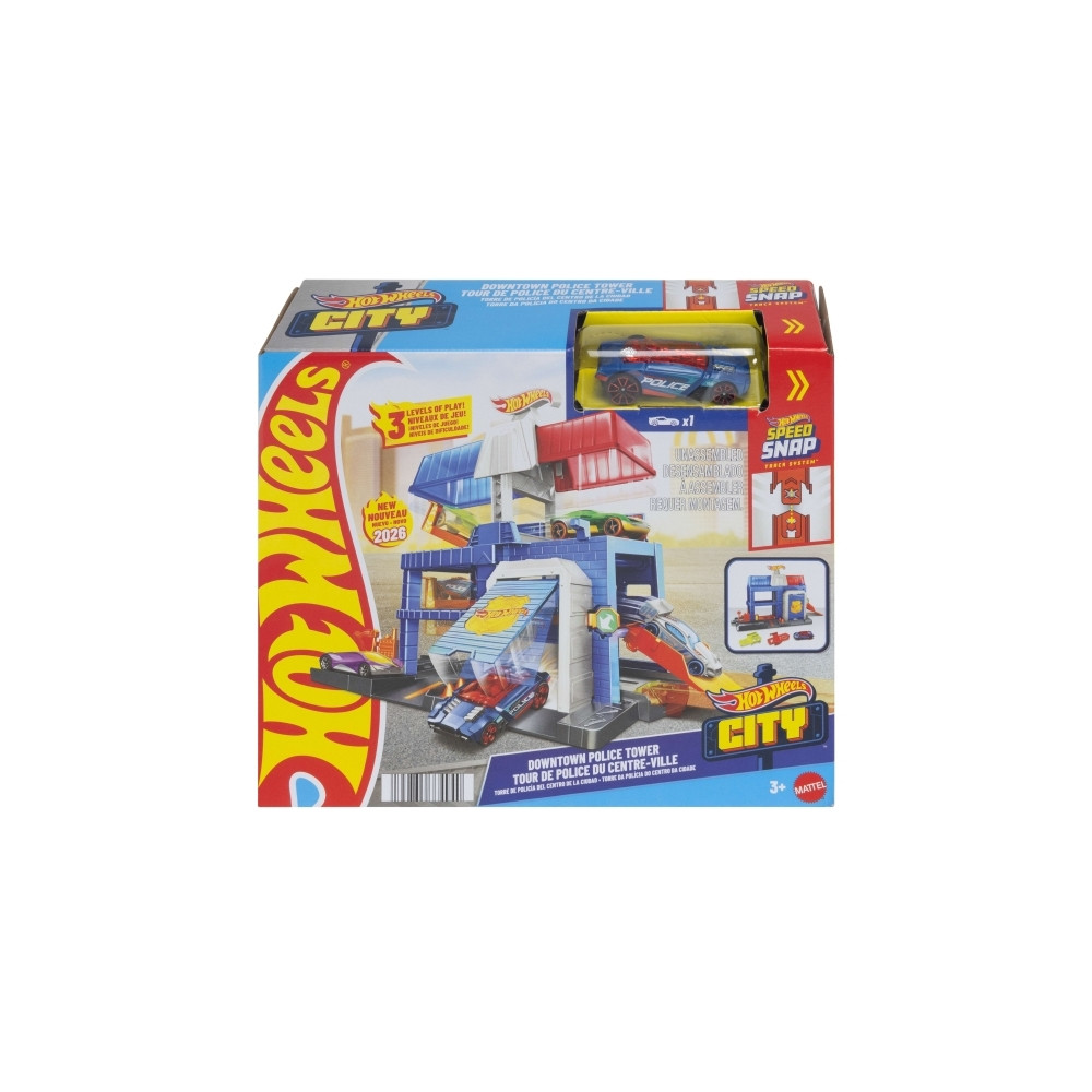 Produktbild för Hot Wheels City Polistornet i centrum-lekset och en formgjut...