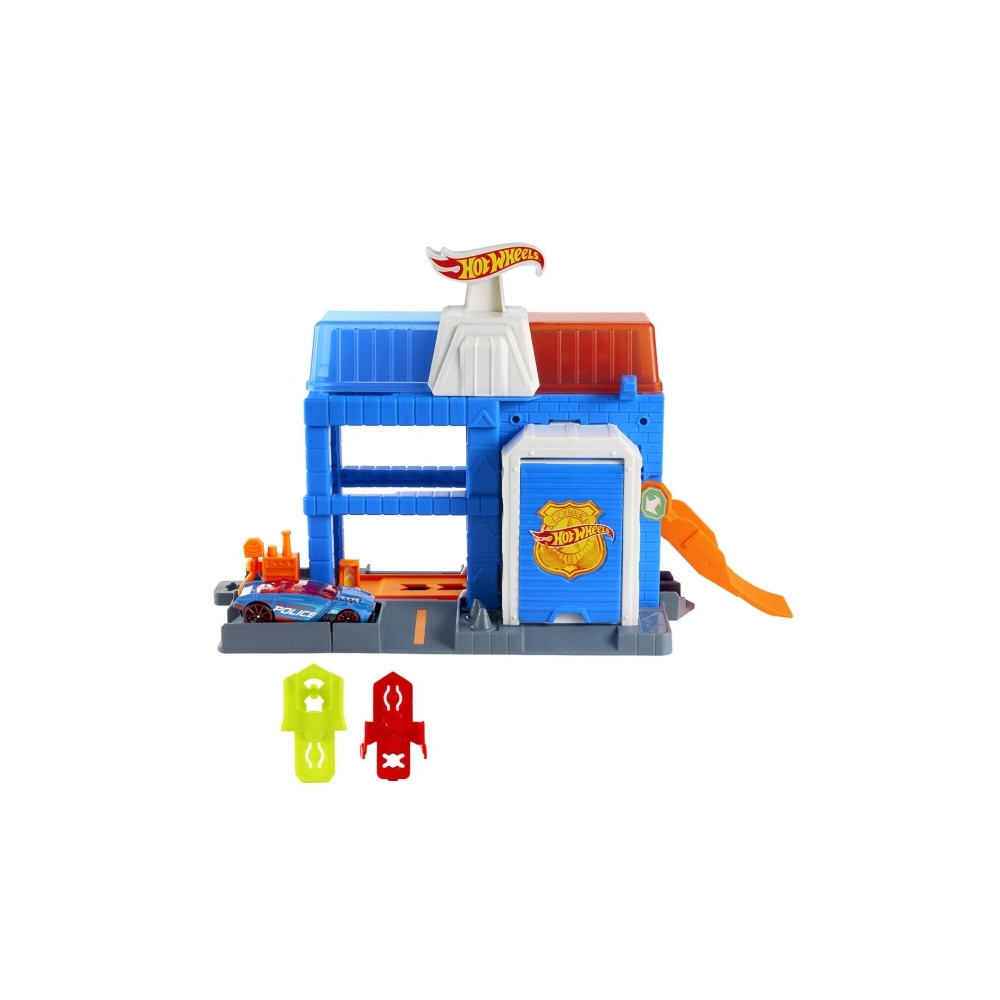 Produktbild för Hot Wheels City Polistornet i centrum-lekset och en formgjut...