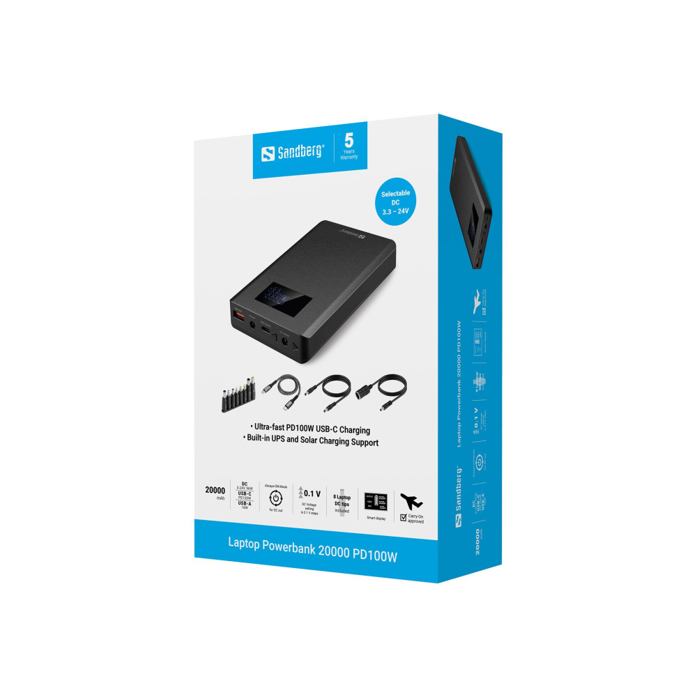 Produktbild för Sandberg - power bank - 100 watt - 20000 mAh - 74 Wh