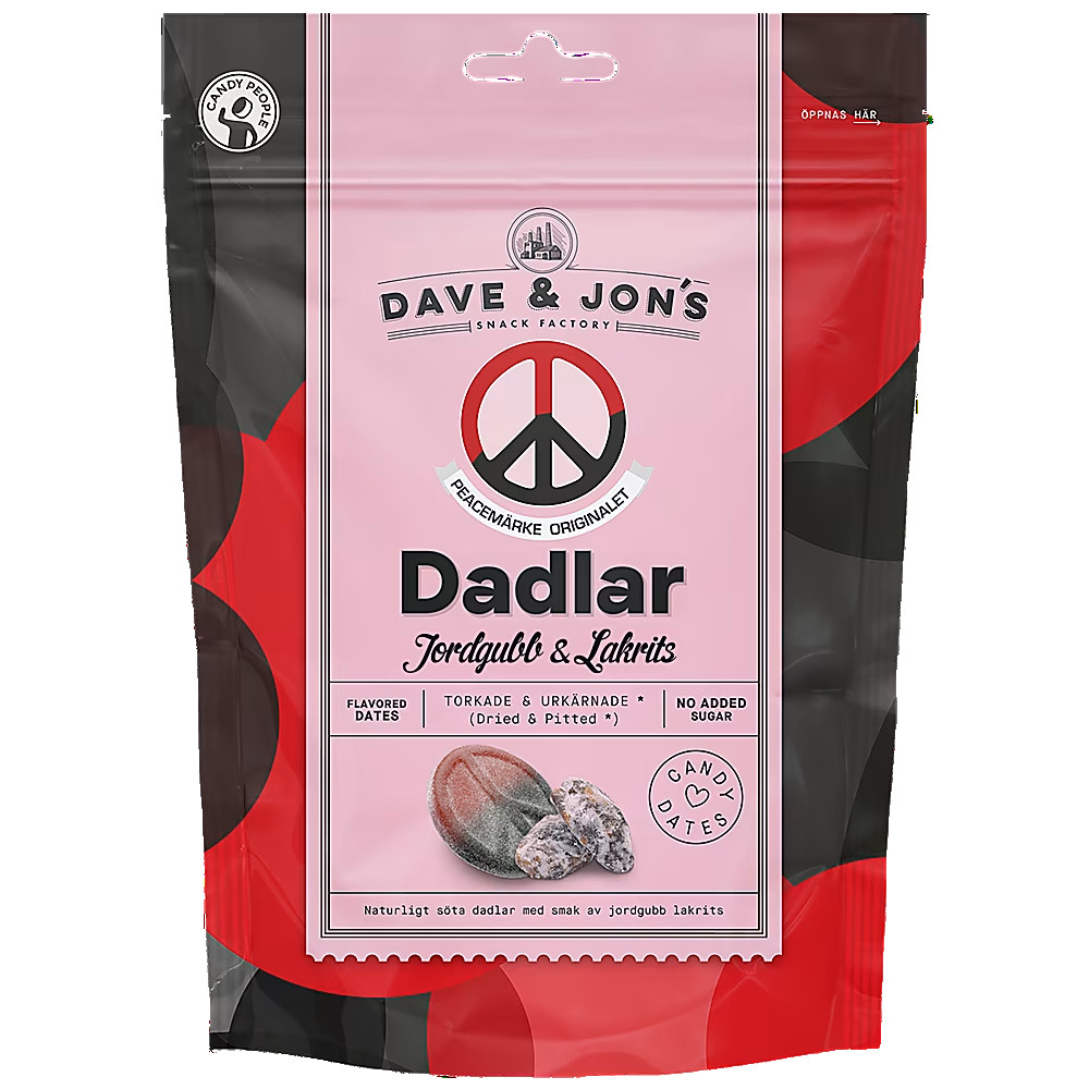 Produktbild för Dadlar Peacemärke Jordgubb Lakrits 125g