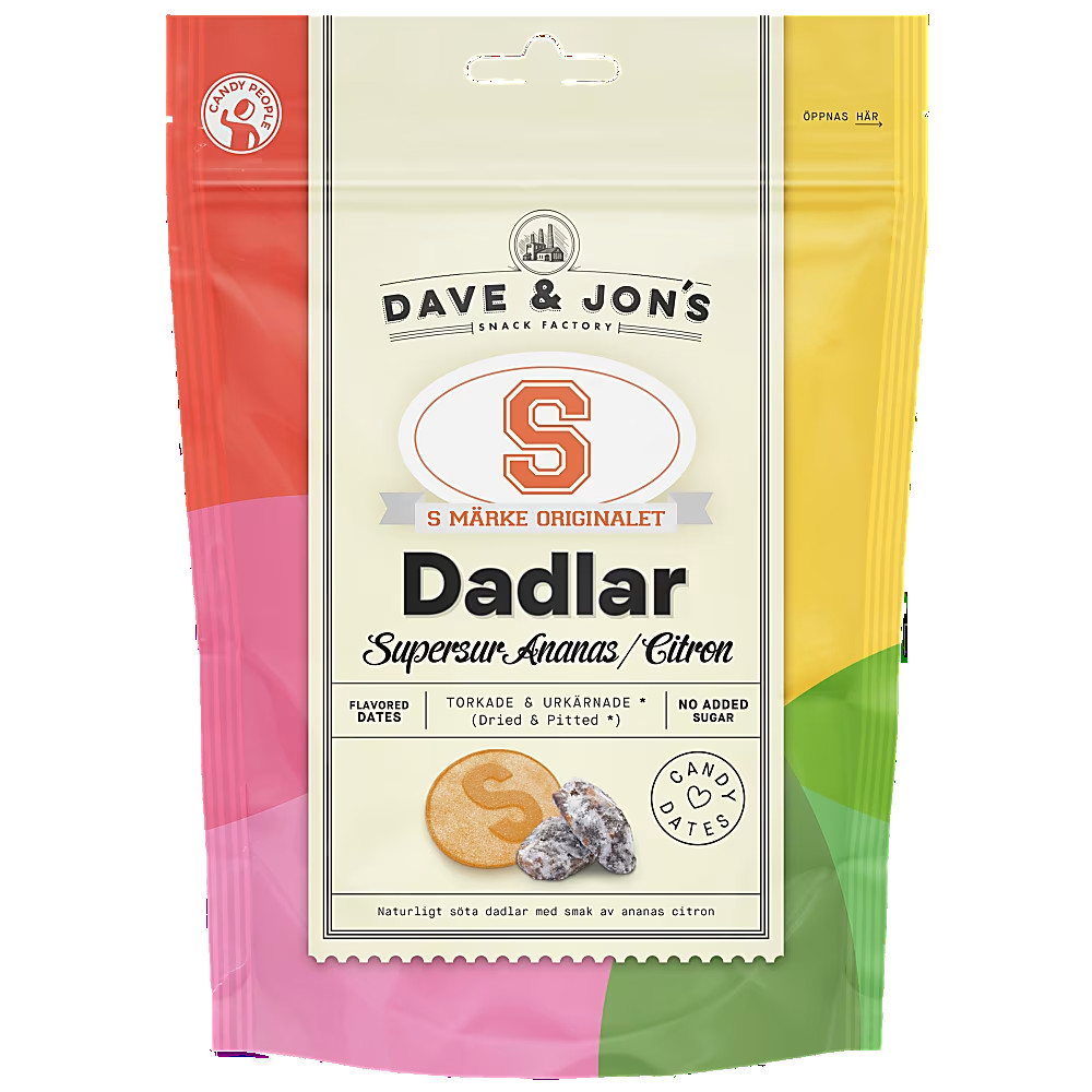 Produktbild för Dadlar S-märke Supersur Ananas Citron 125g
