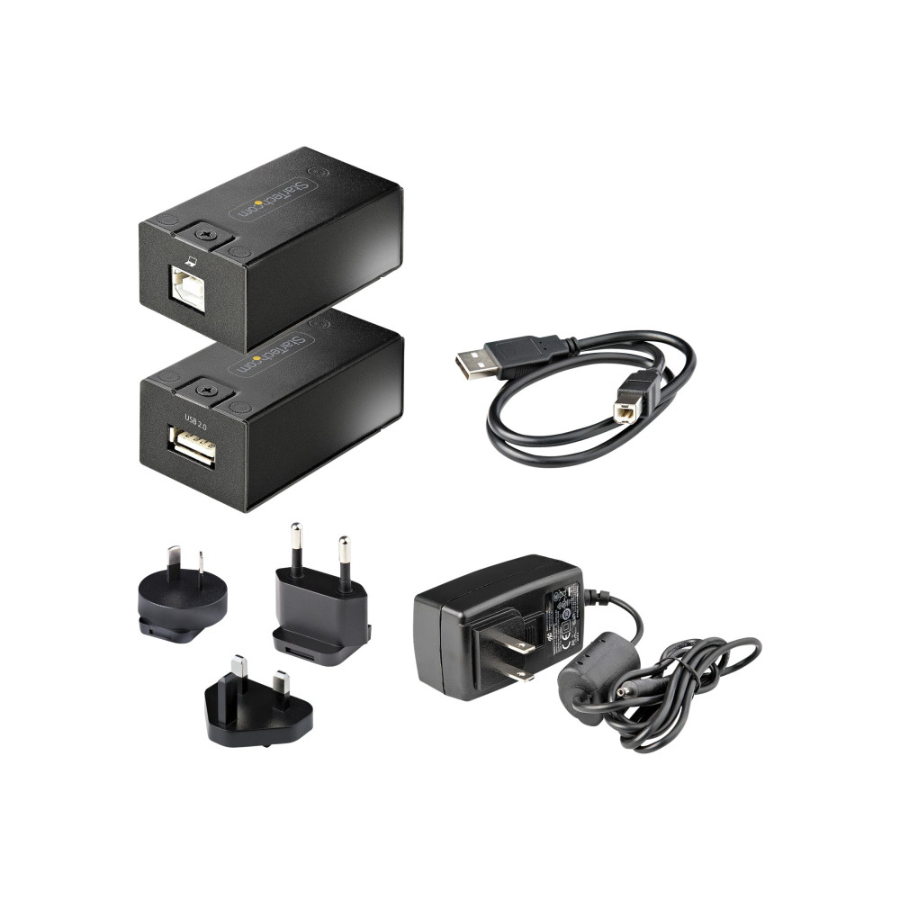 Produktbild för StarTech.com USB 2.0 Extender over Cat5e/Cat6 Cable (RJ45), 492ft/150m USB Over Ethernet Extender/Adapter Kit - Externally Powered USB Extender, USB to Ethernet Converter, 480 Mbps, Rugged Metal Housing (C15012-USB-EXTENDER) - USB-förlängningskabel - USB 