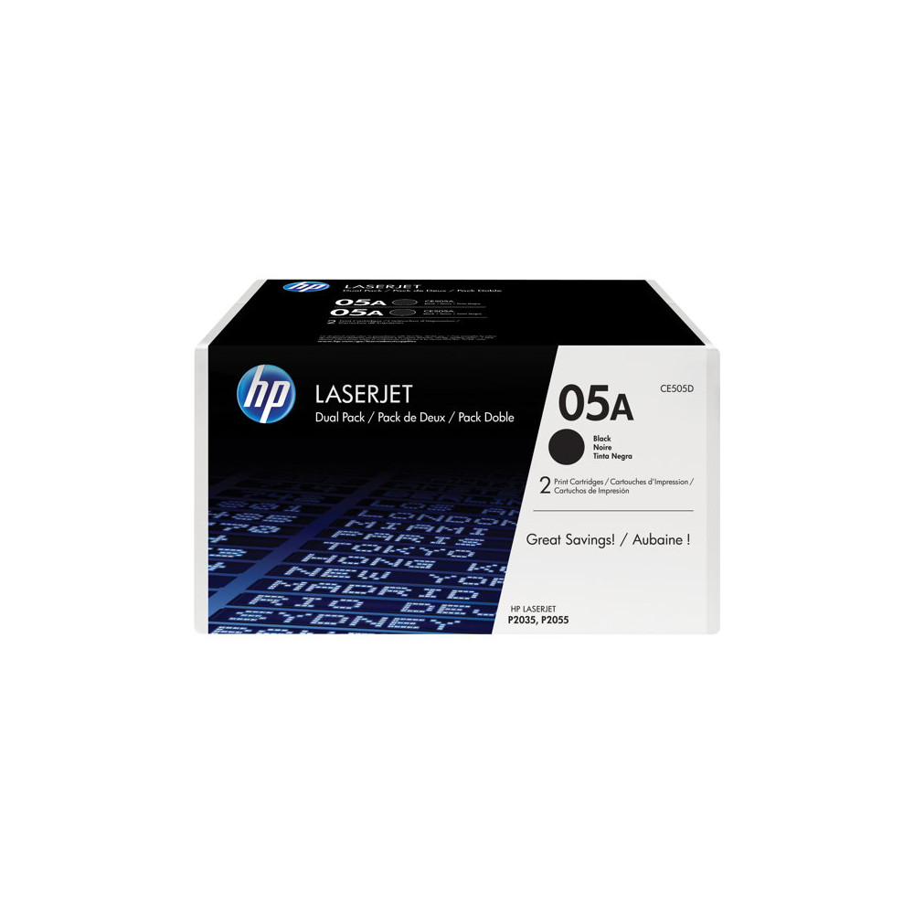 Produktbild för HP 05A - 2-pack - svart - original - LaserJet - tonerkassett (CE505D)