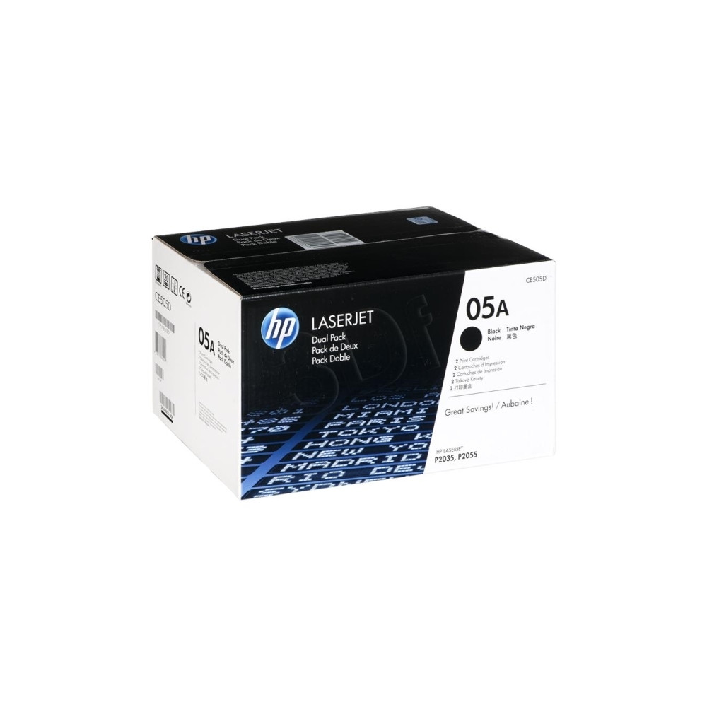 Produktbild för HP 05A - 2-pack - svart - original - LaserJet - tonerkassett (CE505D)