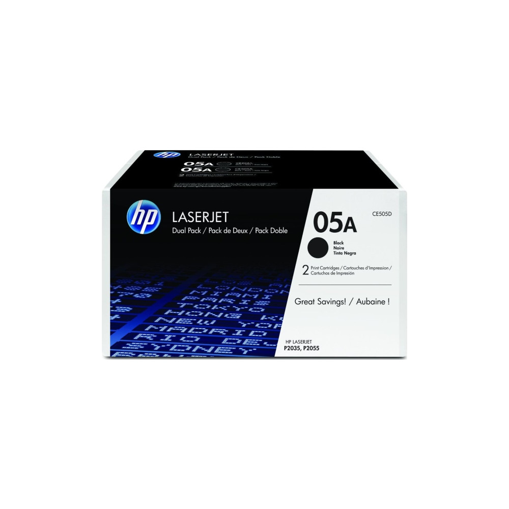 Produktbild för HP 05A - 2-pack - svart - original - LaserJet - tonerkassett (CE505D)