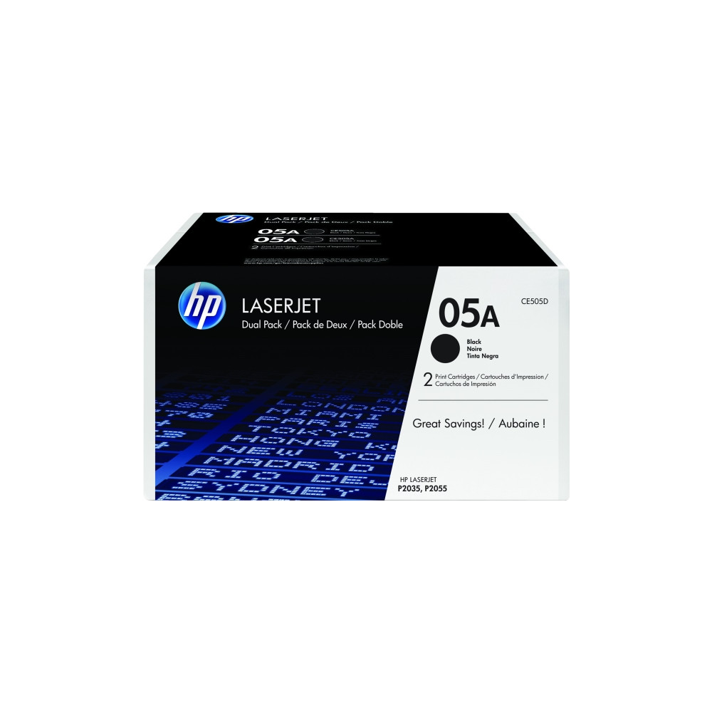 Produktbild för HP 05A - 2-pack - svart - original - LaserJet - tonerkassett (CE505D)