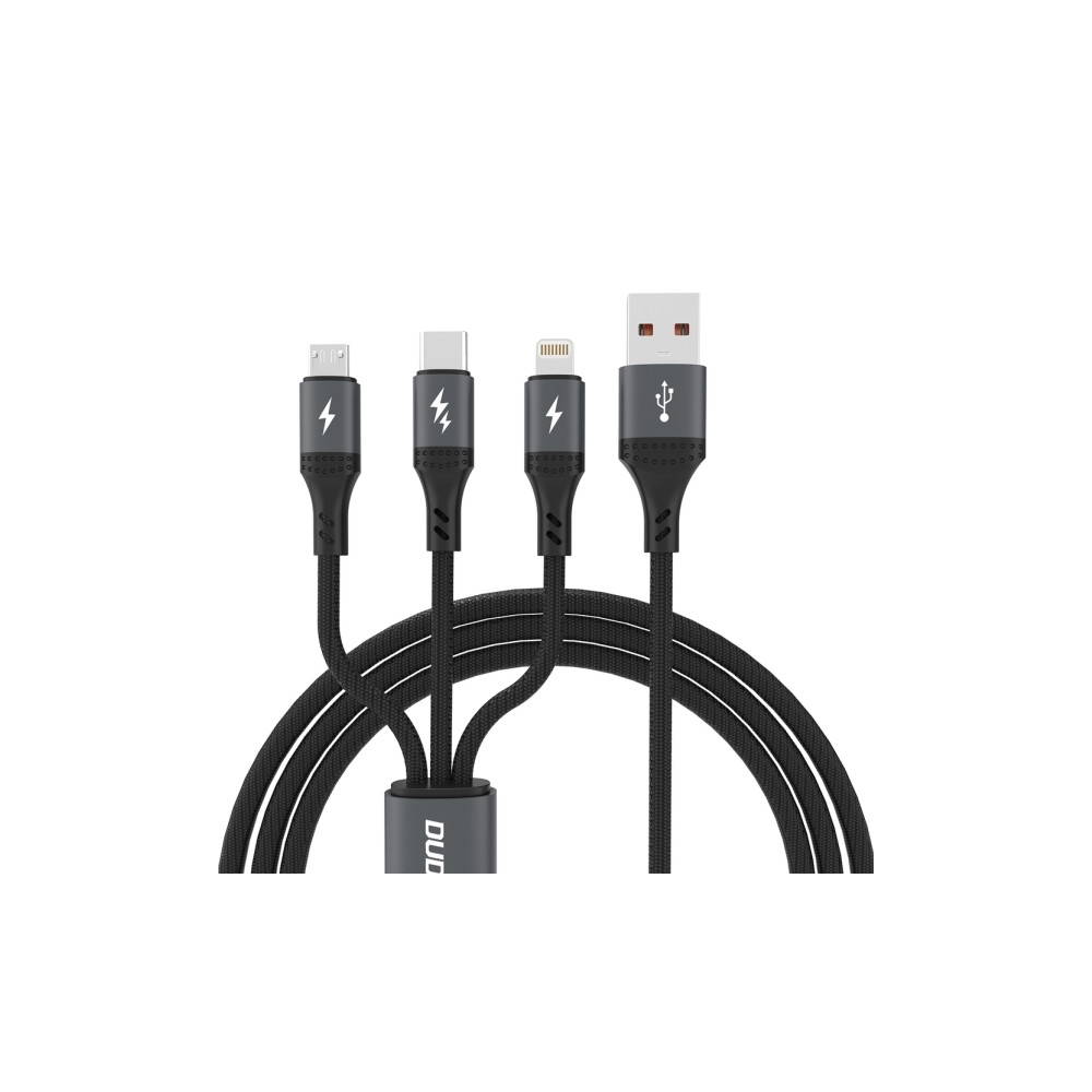 Produktbild för Dudao USB-kabel USB-A till USB-C + microUSB + Lightning 1,2...