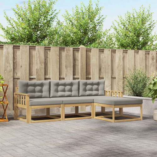 vidaXL Utomhussoffset med kudde 4 pcs Vit och ljusgrå Polyester - Möbelset