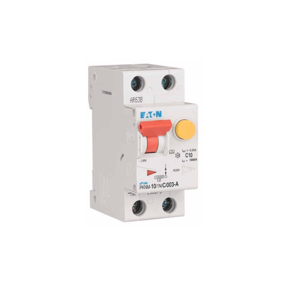Produktbild för Eaton jordfels-/skyddsbrytare PKNM-10/1N/C/003-A 2P 10A C 0,...