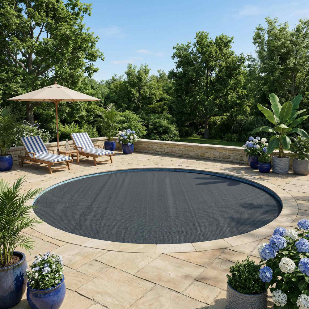 Produktbild för Solar Pool Cover Tung Kvalitet Svart Ø 381 cm 200 μm PE