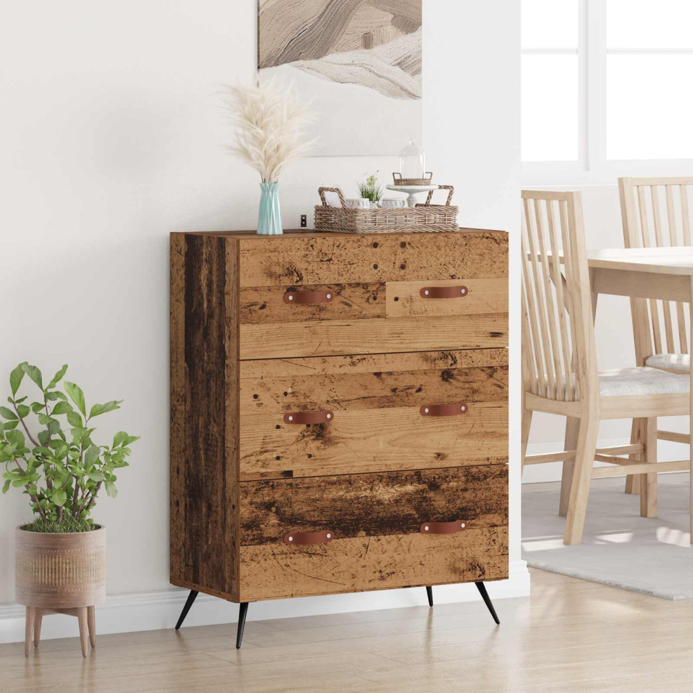 Produktbild för Kommode med låda Gammalt trä 69,5 x 34 x 90 cm Konstruerat trä