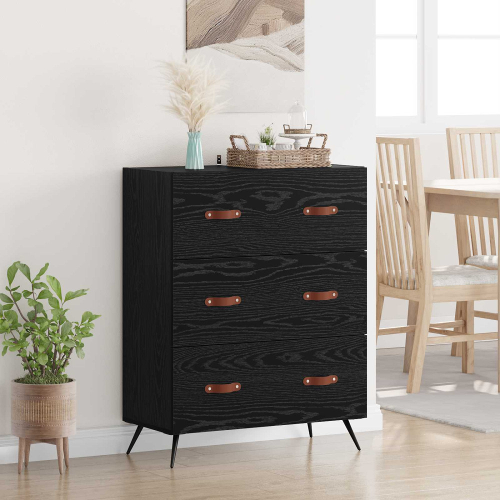 Produktbild för Kommode med låda Svart Ek 69,5 x 34 x 90 cm Konstruerat trä