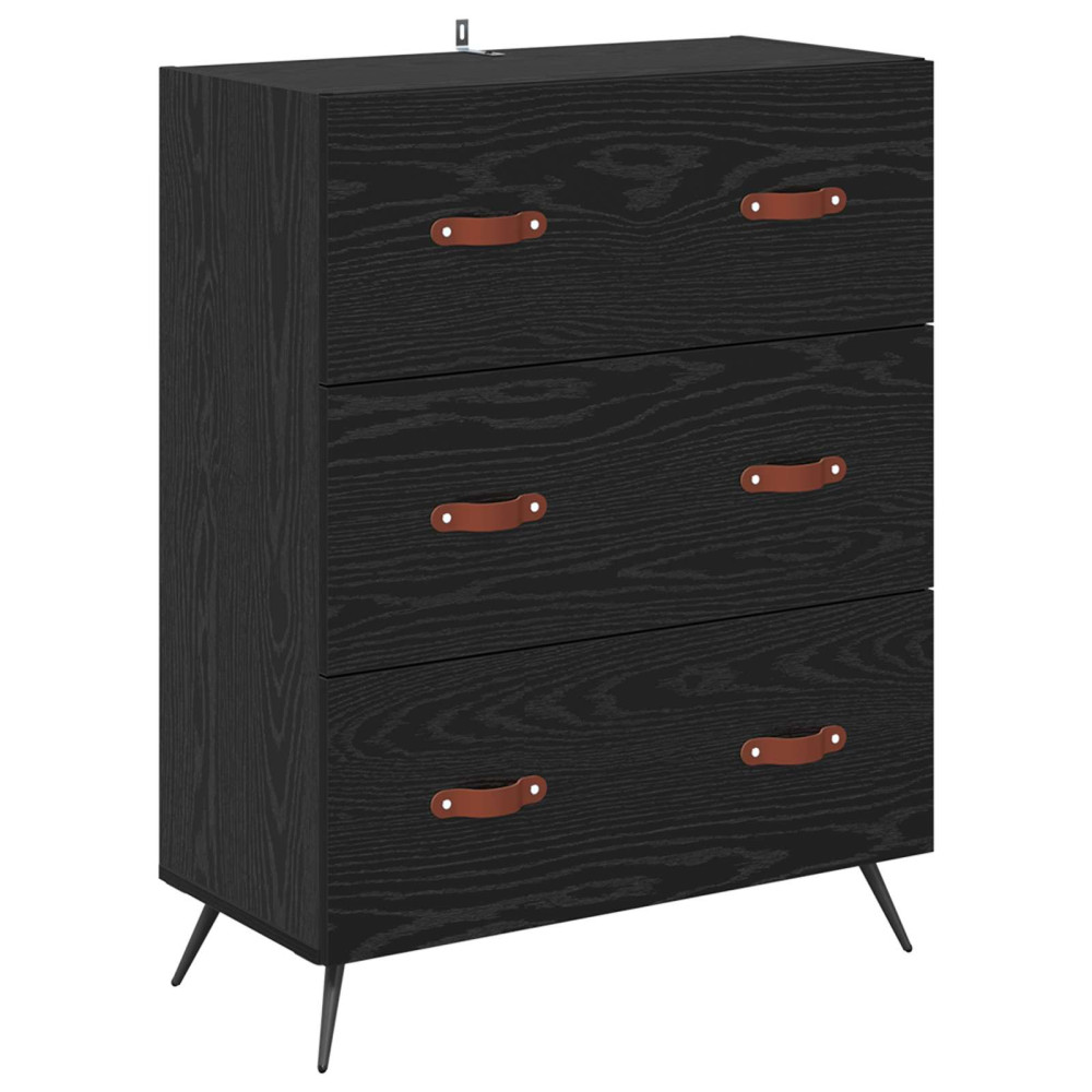 Produktbild för Kommode med låda Svart Ek 69,5 x 34 x 90 cm Konstruerat trä