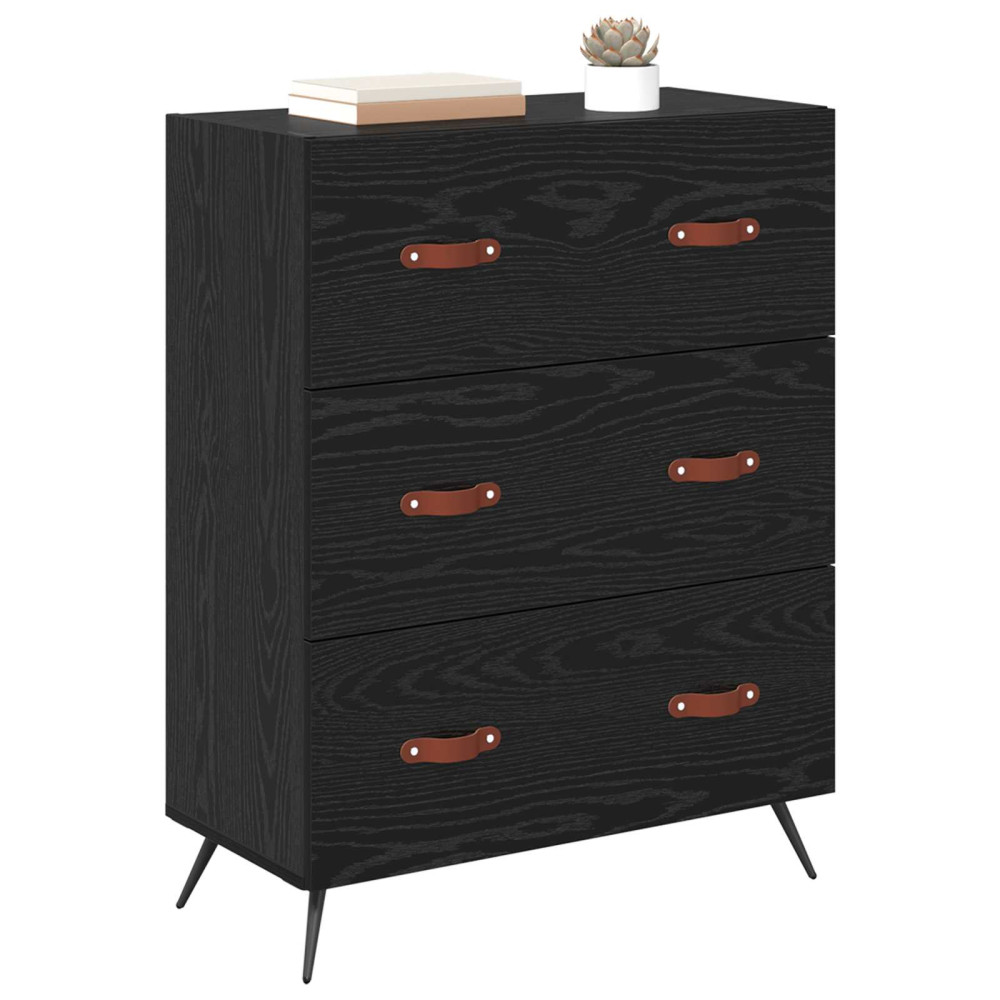 Produktbild för Kommode med låda Svart Ek 69,5 x 34 x 90 cm Konstruerat trä