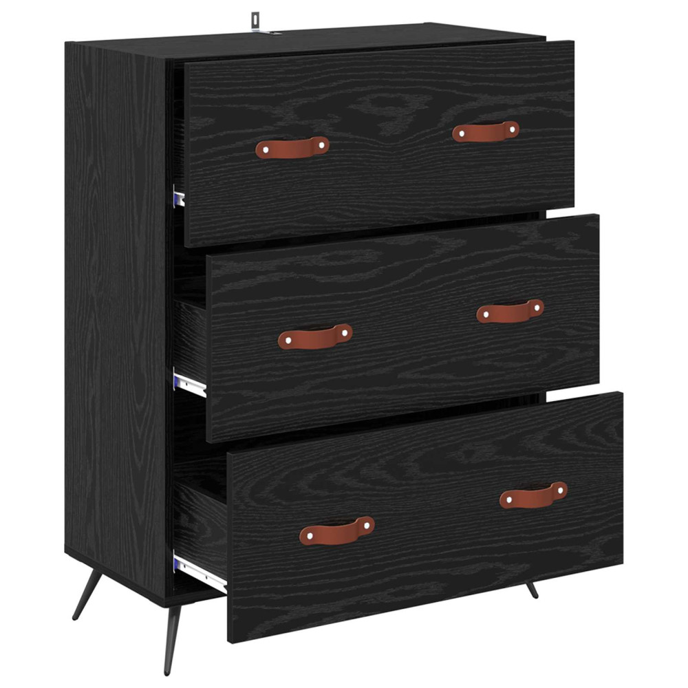 Produktbild för Kommode med låda Svart Ek 69,5 x 34 x 90 cm Konstruerat trä