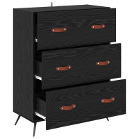 Produktbild för Kommode med låda Svart Ek 69,5 x 34 x 90 cm Konstruerat trä