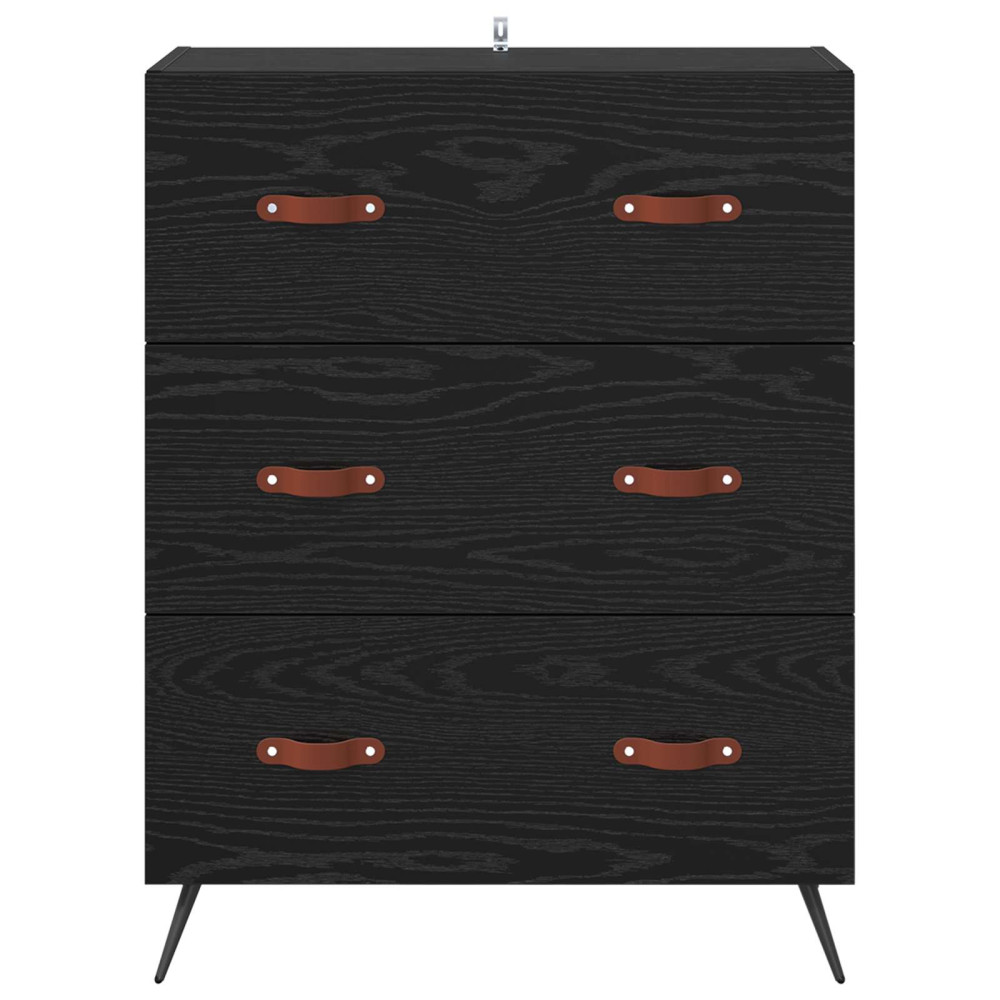 Produktbild för Kommode med låda Svart Ek 69,5 x 34 x 90 cm Konstruerat trä