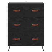 Produktbild för Kommode med låda Svart Ek 69,5 x 34 x 90 cm Konstruerat trä